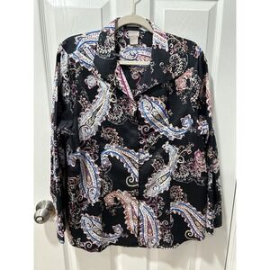 Chico's Black Paisley Wing-Collar Shirt No Iron Size3 US16/18.